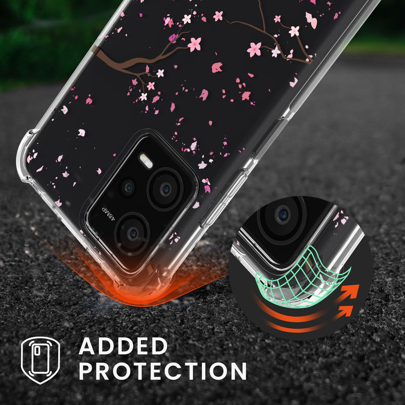 kwmobile Necklace Case kompatibel mit Xiaomi Redmi Note 12 5G / POCO X5 5G Hülle - Silikon Cover mit Handykette - Dunkelbraun Transparent Kirschblütenblätter