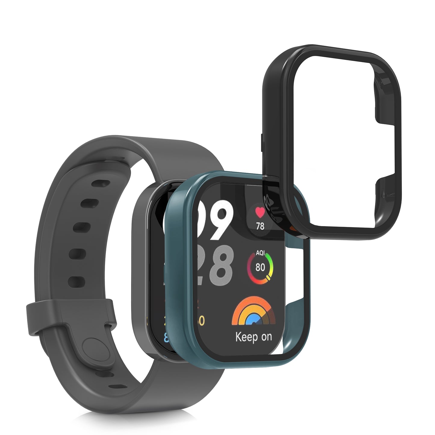 kwmobile Glas Hülle für Xiaomi Redmi Mi Watch Lite 3 / Redmi Watch 3 Schutzhülle Fullbody Fitnesstracker Case Set