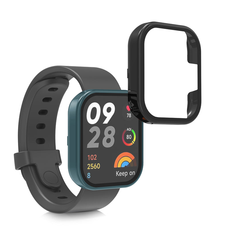 kwmobile Glas Hülle für Xiaomi Redmi Mi Watch Lite 3 / Redmi Watch 3 Schutzhülle Fullbody Fitnesstracker Case Set