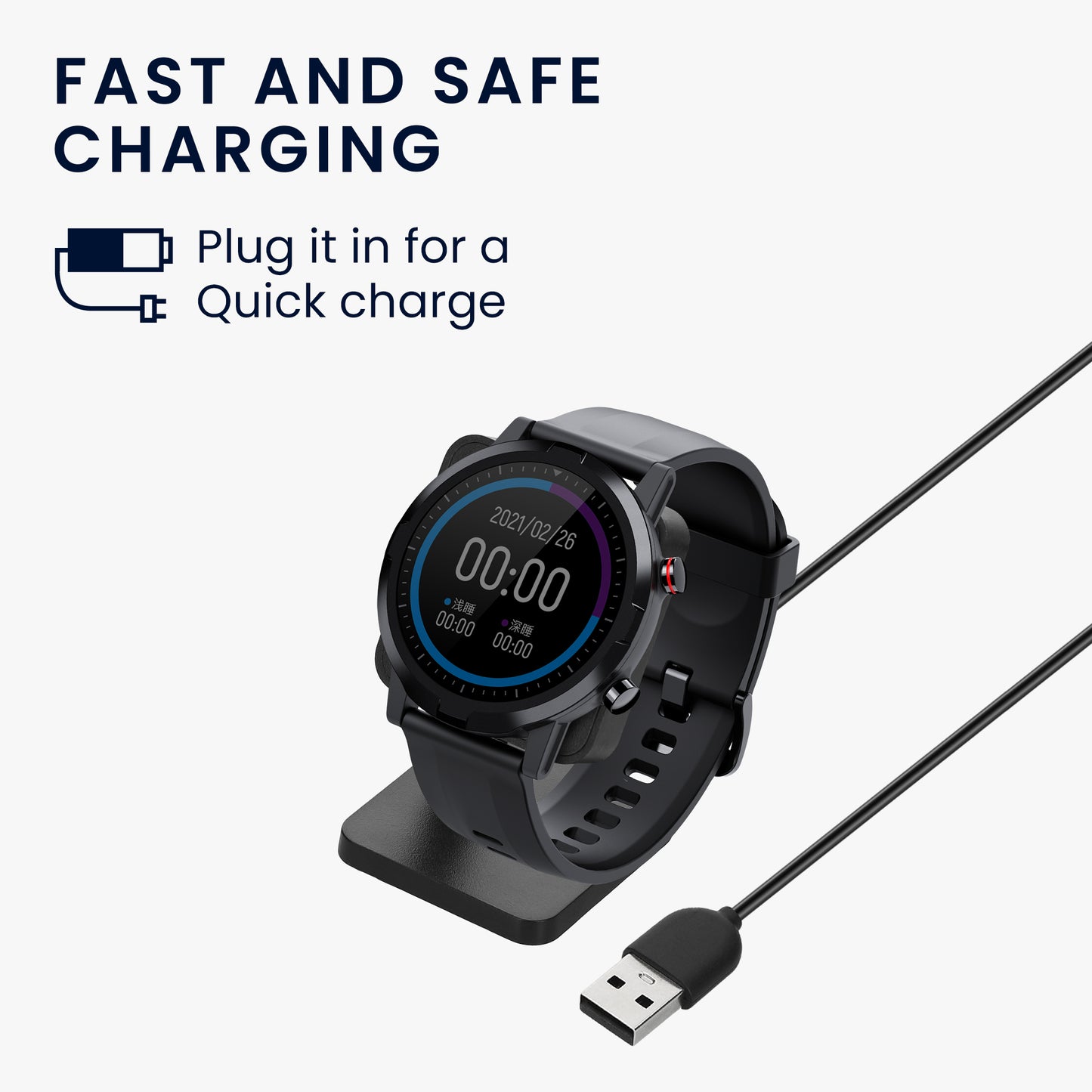 kwmobile USB Ladegerät kompatibel mit Haylou RT2 LS10 / Solar LS05 / RT LS05S USB Kabel Charger Stand Smart Watch Ladestation Docking Station Ladekabel mit Standfunktion