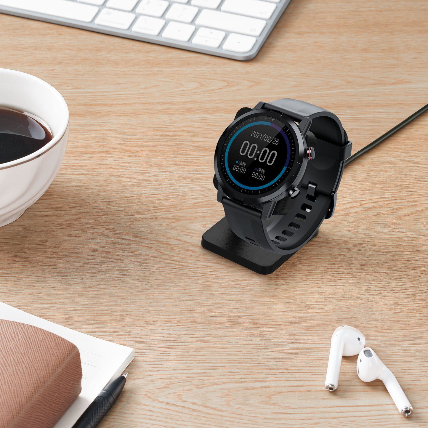 kwmobile USB Ladegerät kompatibel mit Haylou RT2 LS10 / Solar LS05 / RT LS05S USB Kabel Charger Stand Smart Watch Ladestation Docking Station Ladekabel mit Standfunktion
