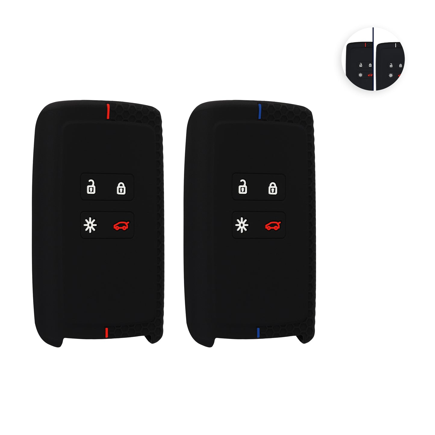 kwmobile 2x Autoschlüssel Silikon Cover kompatibel mit Renault 4-Tasten Smartkey Autoschlüssel (nur Keyless Go) Hülle - Schlüsselhülle Case in Schwarz Rot Schwarz Weiß Schwarz  [dsg02]