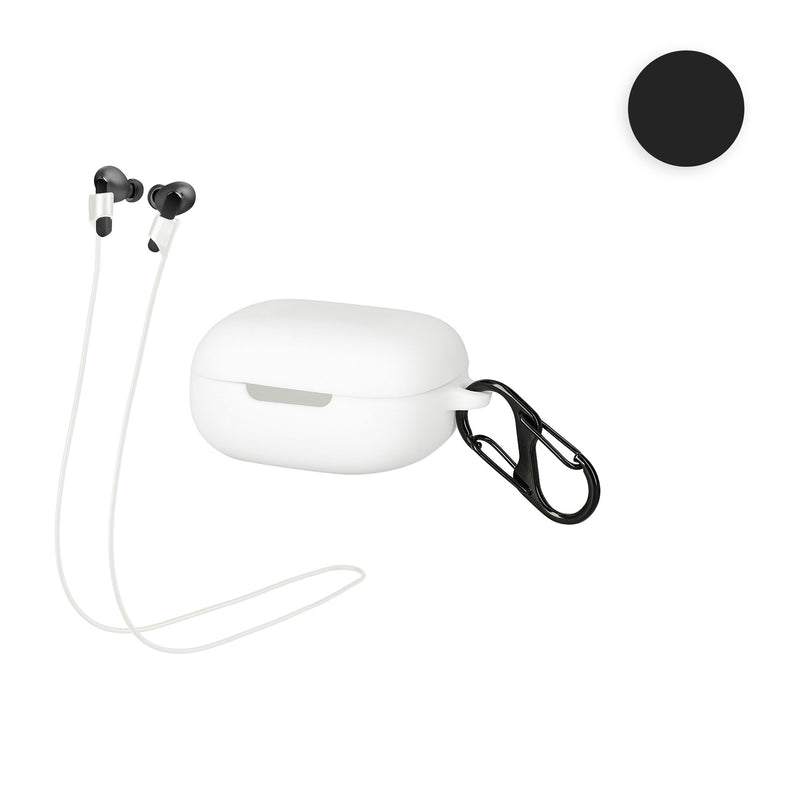 kwmobile 2in1 Set Hülle und Halteband kompatibel mit JBL Live Pro Plus Case - Kopfhörer Band Strap 70 cm - Schwarz Schwarz Schwarz  [dsg01]