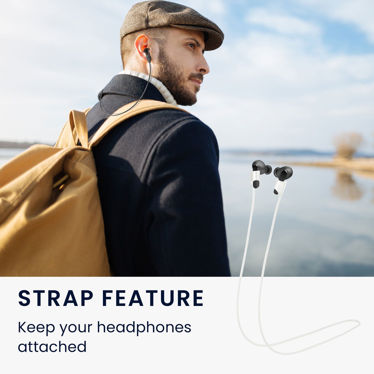 kwmobile 2in1 Set Hülle und Halteband kompatibel mit JBL Live Pro Plus Case - Kopfhörer Band Strap 70 cm