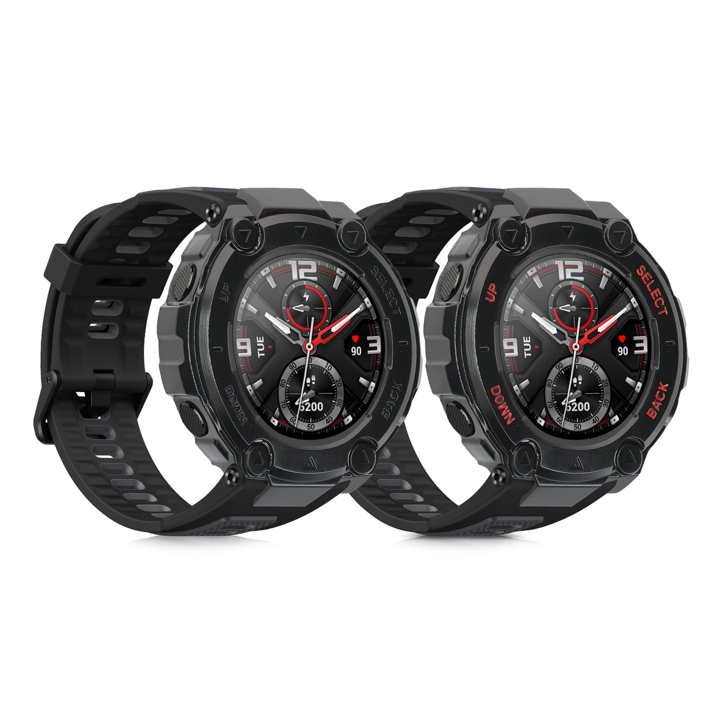 kwmobile 2x Sport Schutzhülle kompatibel mit Huami Amazfit T-Rex / T-Rex Pro - Silikon Hülle Cover ohne Tracker Schwarz Schwarz Rot Schwarz  [dsg01]