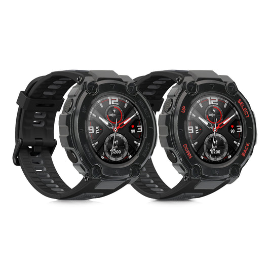 kwmobile 2x Sport Schutzhülle kompatibel mit Huami Amazfit T-Rex / T-Rex Pro - Silikon Hülle Cover ohne Tracker Schwarz Schwarz Rot Schwarz  [dsg01]