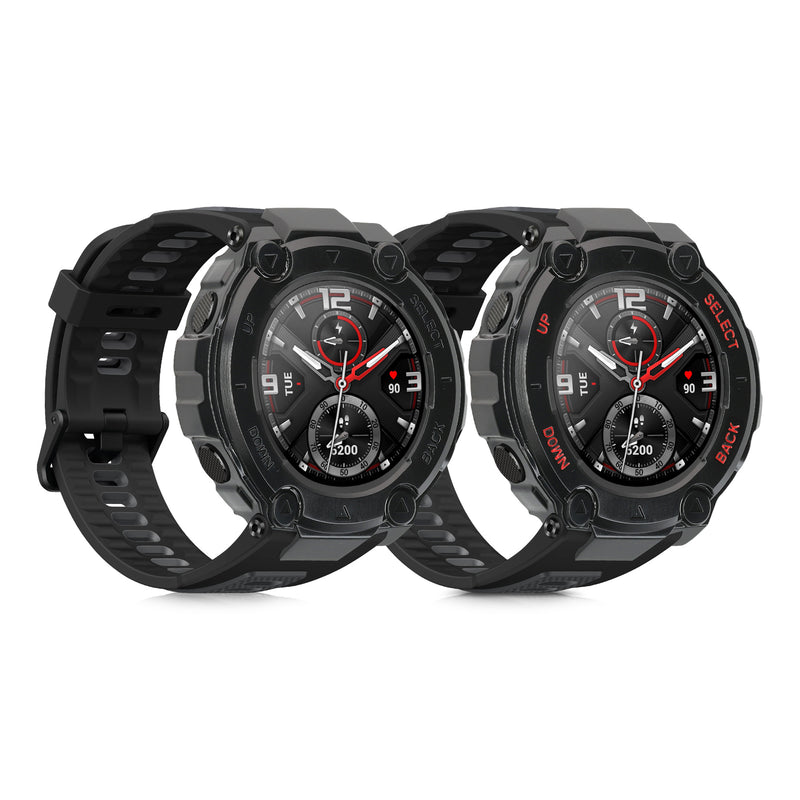 kwmobile 2x Sport Schutzhülle kompatibel mit Huami Amazfit T-Rex / T-Rex Pro - Silikon Hülle Cover ohne Tracker Schwarz Schwarz Rot Schwarz  [dsg01]