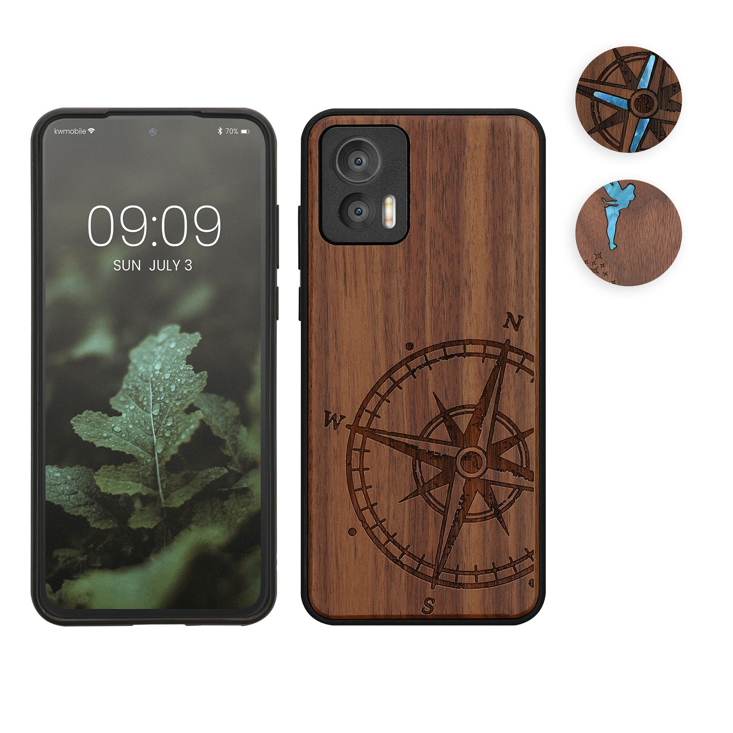 kwmobile Hülle kompatibel mit Motorola Edge 30 Neo Hülle - Holz Case - Handy Cover - TPU Handyhülle in Dunkelbraun Perlmutt-Fee Dunkelbraun  [dsg03]