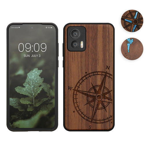 kwmobile Hülle kompatibel mit Motorola Edge 30 Neo Hülle - Holz Case - Handy Cover - TPU Handyhülle in Dunkelbraun Perlmutt-Fee Dunkelbraun  [dsg03]