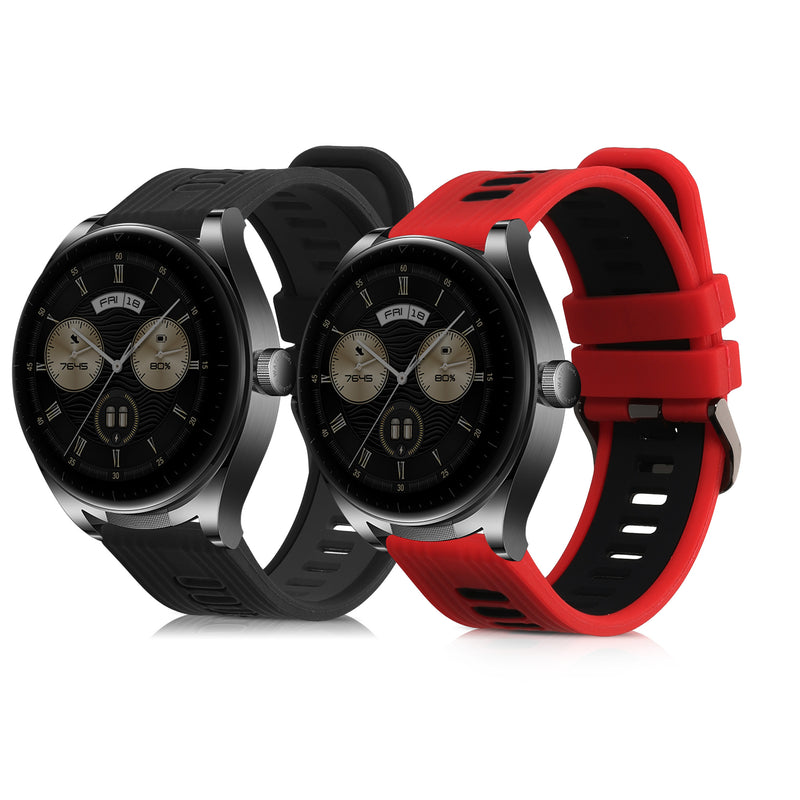 kwmobile 2x Uhrenarmband für Huawei Watch Buds / GT3 SE Armband - Fitnesstracker Band Set aus TPU Silikon - Ersatzarmband Smartwatch - Schwarz Grau Rot Schwarz Schwarz  [dsg01]