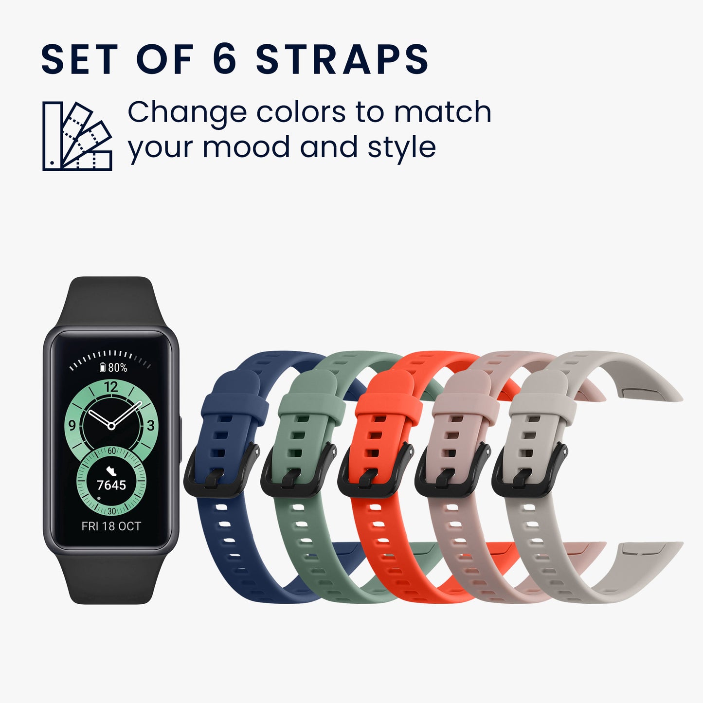 kwmobile Sportarmband kompatibel mit Huawei Band 6 & 6 Pro / Honor Band 7 & 6 Armband Großes Set Smartwatch Armband in verschiedenen Farben