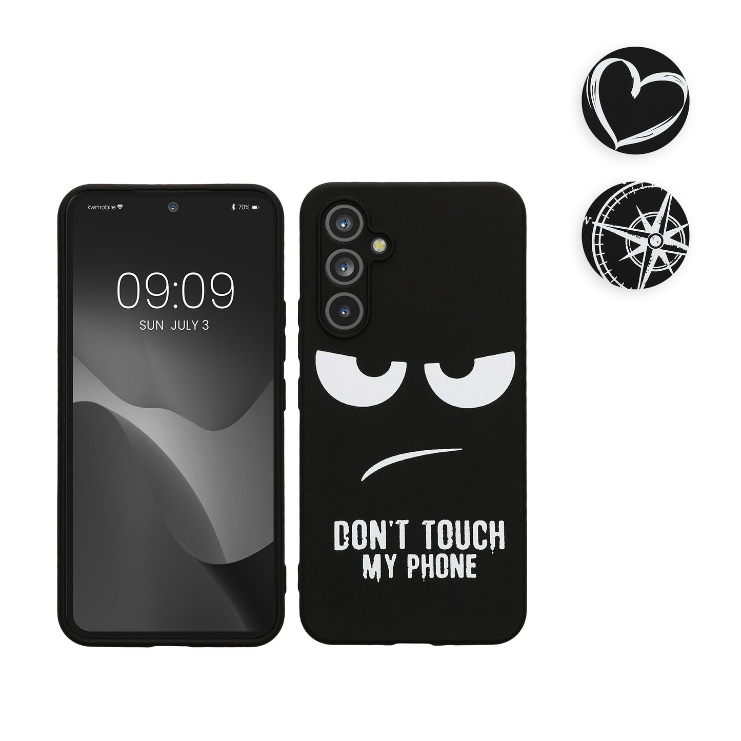 kwmobile Hülle kompatibel mit Samsung Galaxy A54 5G - Handyhülle Silikon Case - Kompass Vintage Weiß Schwarz Weiß  [dsg03]