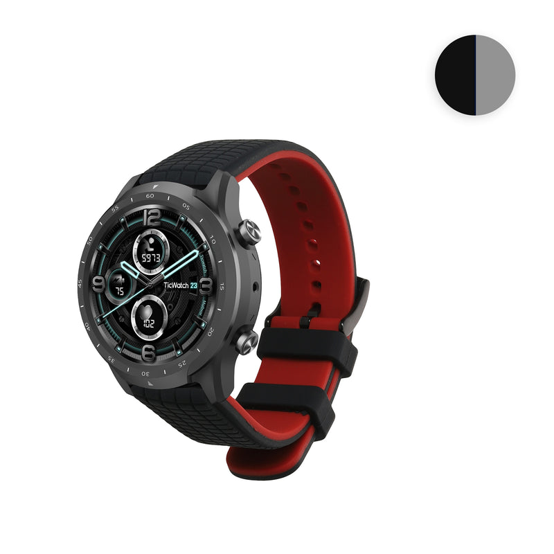 kwmobile 1x Uhrenarmband für Ticwatch Pro 3 Ultra / Pro 3 / S2 / GTX Armband - Fitnesstracker Band Set aus TPU Silikon - Ersatzarmband Smartwatch - Schwarz Grau Schwarz  [dsg02]