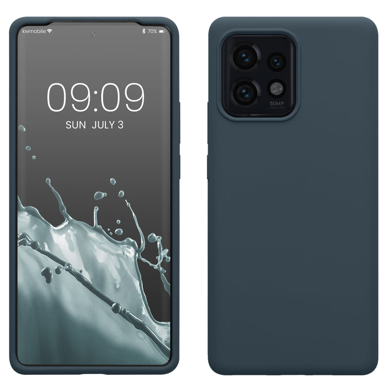 kwmobile Hülle kompatibel mit Motorola Edge 40 Pro / Edge+ (2023) Hülle - Silikon Handy Case - Handyhülle weiche Oberfläche - kabelloses Laden - Dunkler Schiefer Dunkler Schiefer  