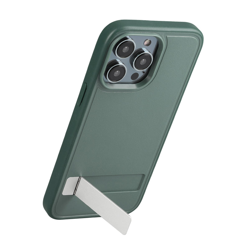 kwmobile Hülle kompatibel mit Apple iPhone 14 Pro Max Hülle - Kunststoff Case mit TPU Bumper - Handy Cover mit ausklappbarem Ständer - Dunkelgrün Dunkelgrün  