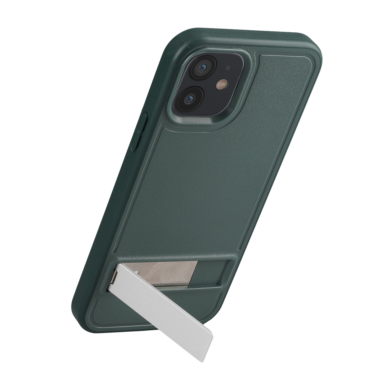 kwmobile Hülle kompatibel mit Apple iPhone 12 / iPhone 12 Pro Hülle - Kunststoff Case mit TPU Bumper - Handy Cover mit ausklappbarem Ständer - Dunkelgrün Dunkelgrün  