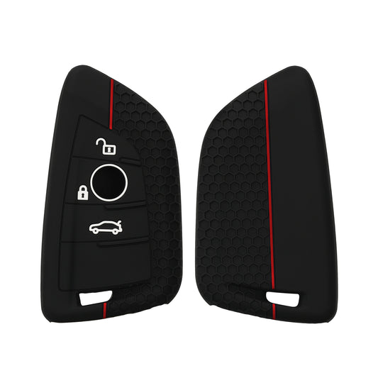 kwmobile Autoschlüssel Schutzhülle kompatibel mit BMW 3-Tasten Smart Key Autoschlüssel Hülle - Schlüsselhülle aus Silikon - in Schwarz Rot Schwarz  [dsg01]