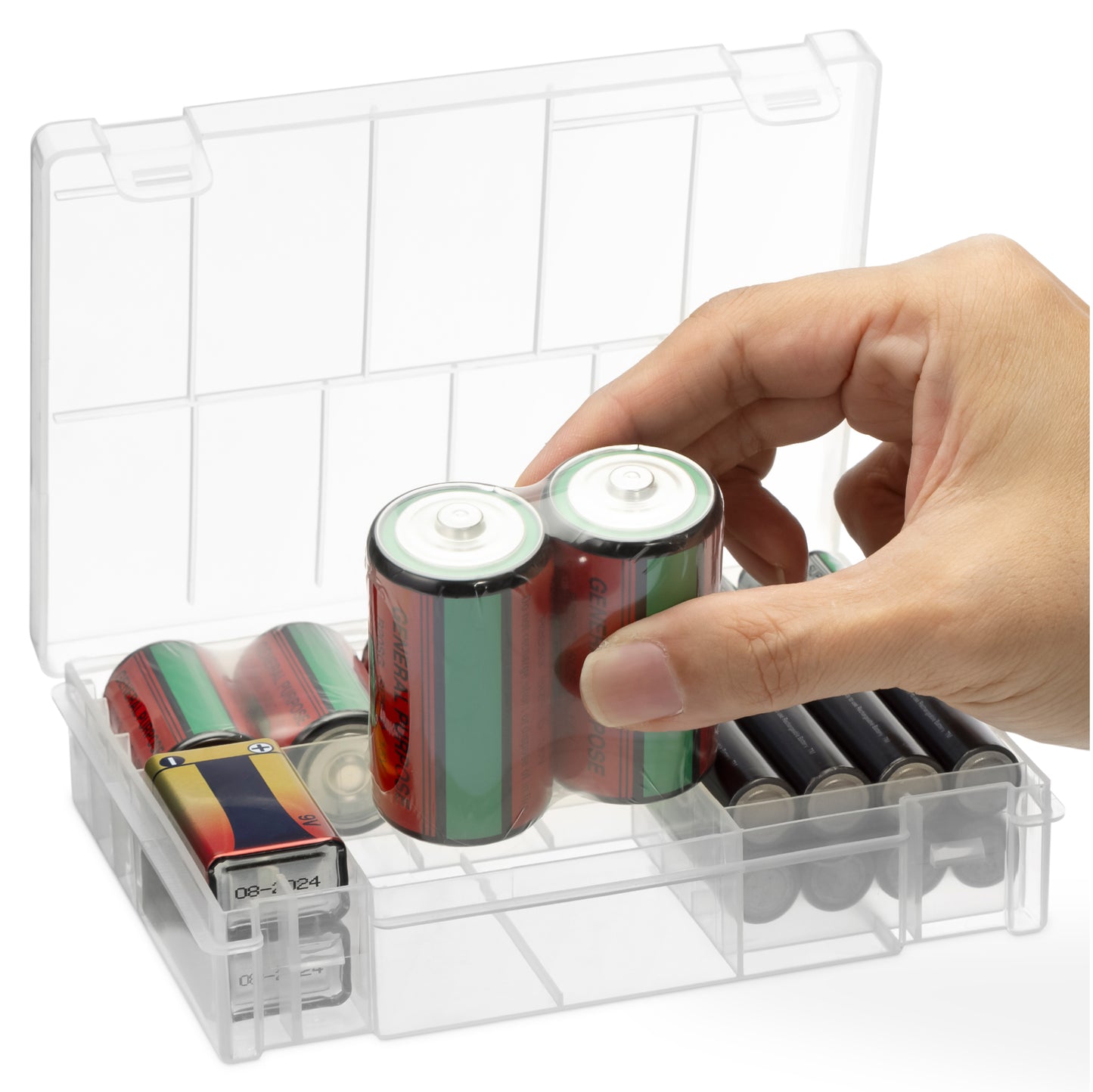 kwmobile Batteriebox aus Kunststoff - transparente Aufbewahrungsbox für Batterie und Akku - Organizer Box - stoßfester Schutzkoffer - Aufbewahrung Sammelbox Transparent  