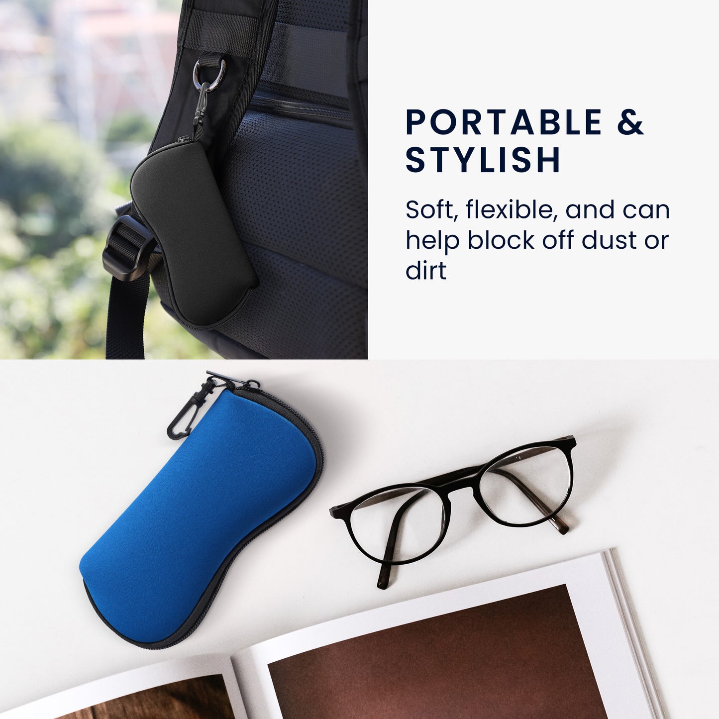 kwmobile Brillenetui - weiche Tasche für Brille oder Sonnenbrille - Etui Case mit Karabiner zum Anhängen
