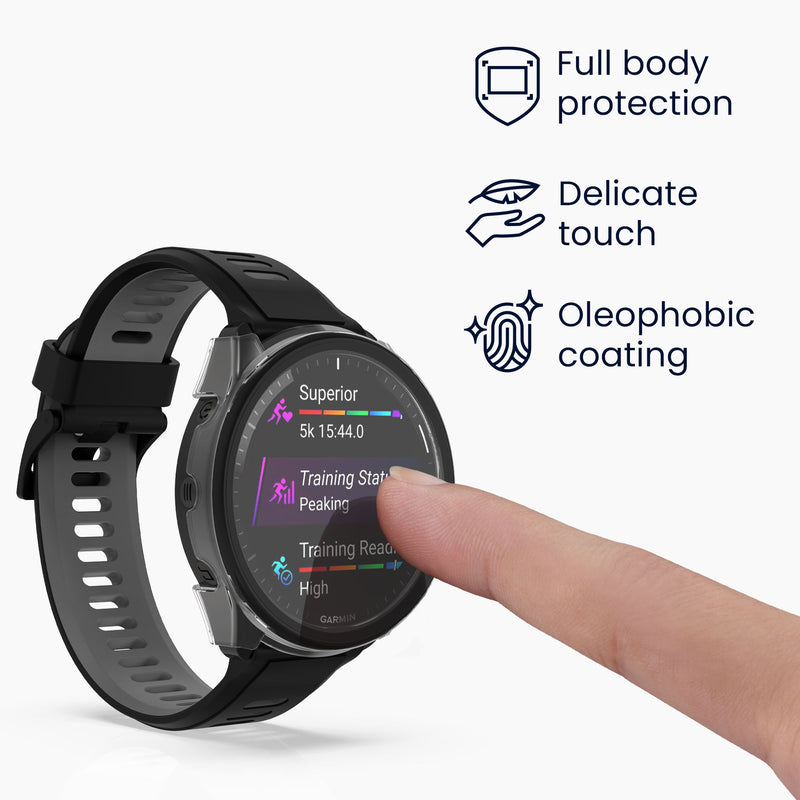 kwmobile Glas Hülle für Garmin Forerunner 965 Schutzhülle Fullbody Fitnesstracker Case Set