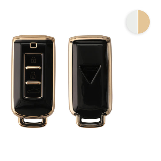 kwmobile Autoschlüssel Hülle kompatibel mit Mitsubishi 3-Tasten Autoschlüssel - Schlüsselhülle Silikon Cover - Schwarz Gold Schwarz  [dsg01]