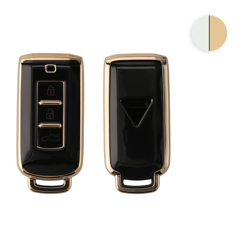 kwmobile Autoschlüssel Hülle kompatibel mit Mitsubishi 3-Tasten Autoschlüssel - Schlüsselhülle Silikon Cover - Schwarz Gold Schwarz  [dsg01]