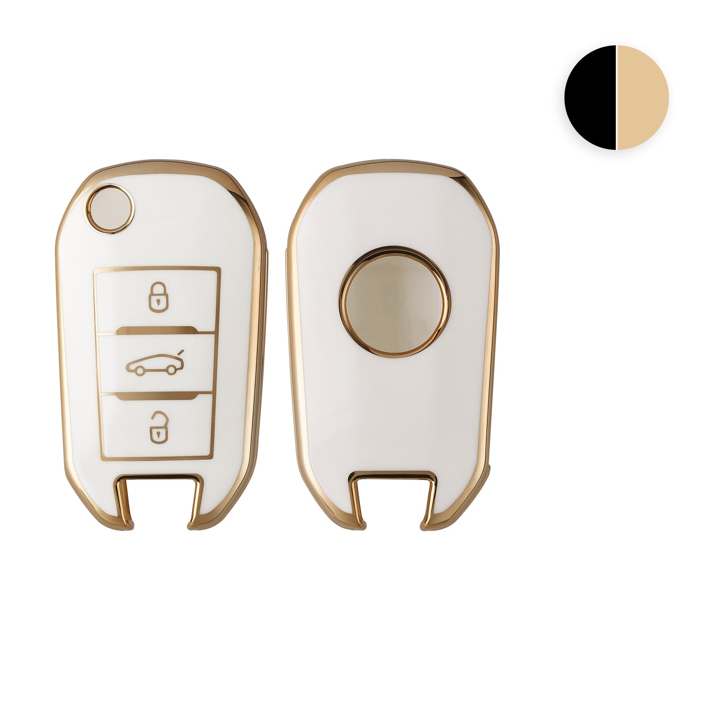 kwmobile Autoschlüssel Hülle kompatibel mit Peugeot Citroen 3-Tasten Klapp Autoschlüssel - Schlüsselhülle Silikon Cover - Weiß Gold Weiß  [dsg02]