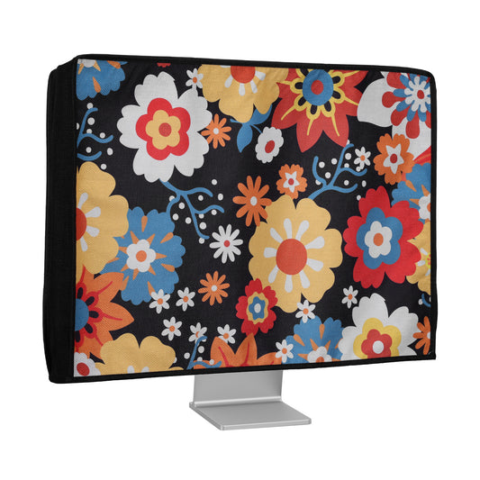 kwmobile Leinen Hülle kompatibel mit 20-22" Monitor - Schutzhülle Staubschutz Abdeckhaube für PC Bildschirm - Computer Screen Cover Staubhaube Haube - Vintage Blumen Orange  [dsg01]