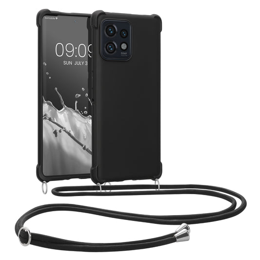 kwmobile Necklace Case kompatibel mit Motorola Edge 40 Pro / Edge+ (2023) Hülle - Cover mit Kordel zum Umhängen - Silikon Schutzhülle Schwarz Schwarz  