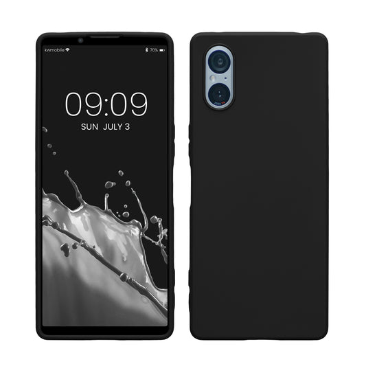 kwmobile Hülle kompatibel mit Sony Xperia 5 V Hülle - weiches TPU Silikon Case - Cover geeignet für kabelloses Laden - Schwarz Schwarz  