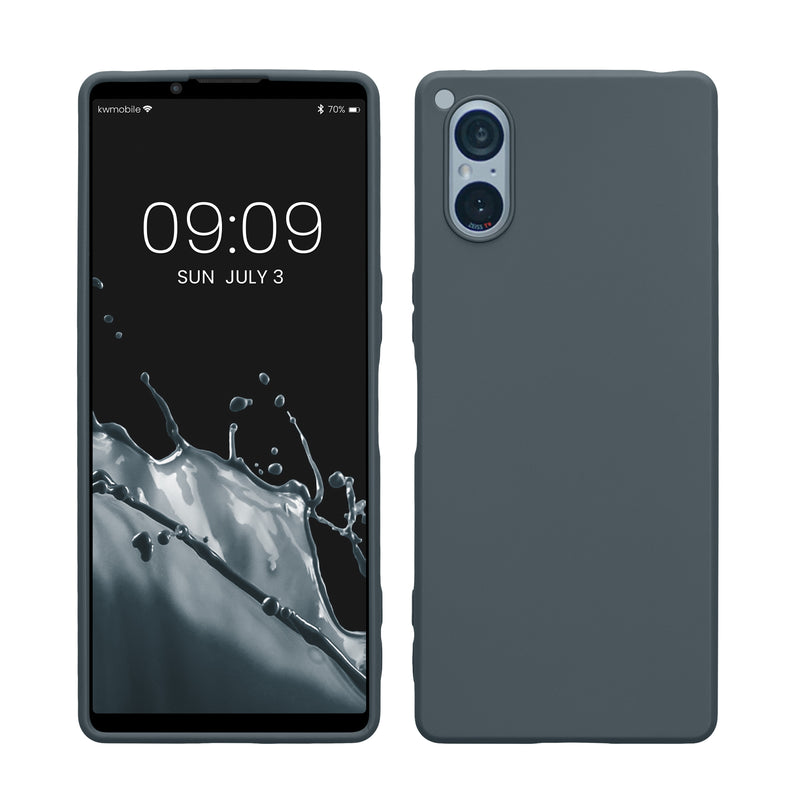 kwmobile Hülle kompatibel mit Sony Xperia 5 V Hülle - weiches TPU Silikon Case - Cover geeignet für kabelloses Laden - Dunkler Schiefer Dunkler Schiefer  