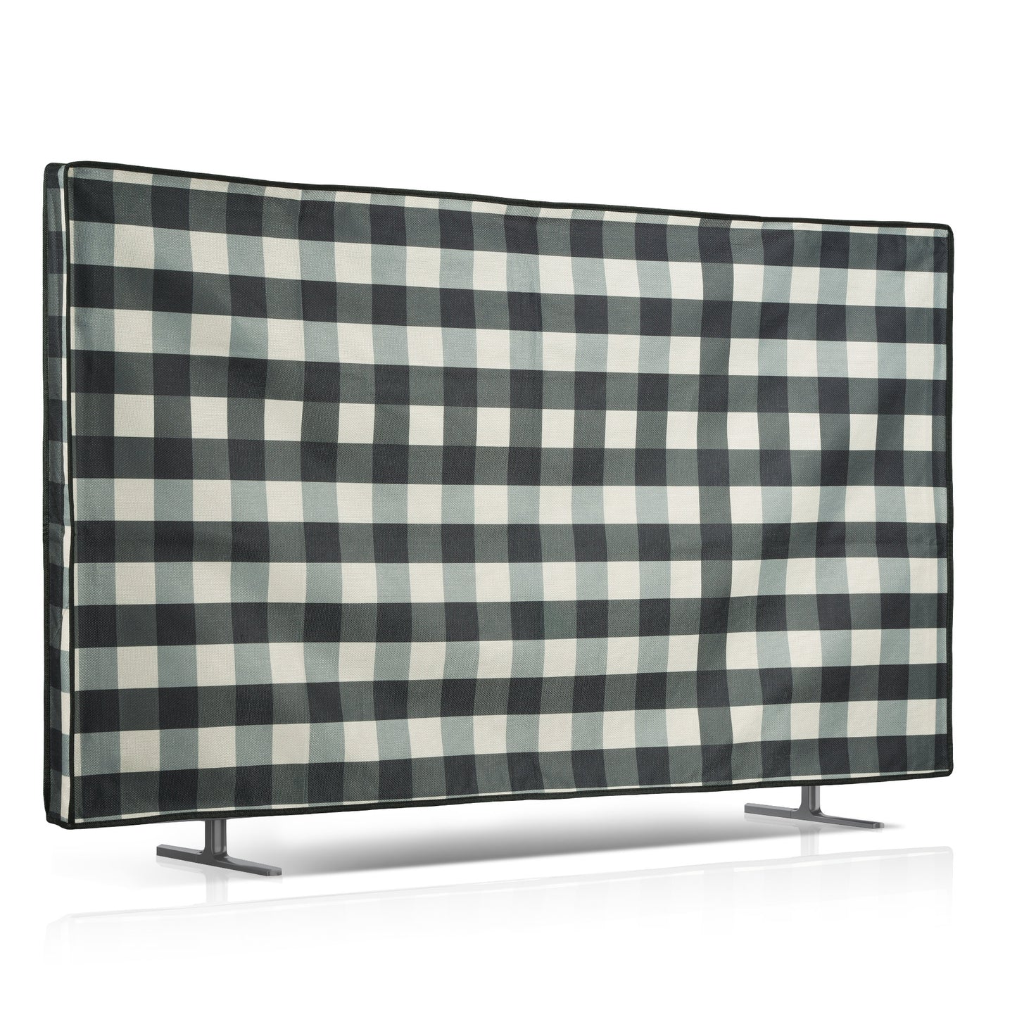 kwmobile Leinen Hülle kompatibel mit 65" TV - Schutzhülle Staubschutz Abdeckhaube für Fernseher - TV Cover Staubhaube Haube - Karo Streifen Schwarz  [dsg01]