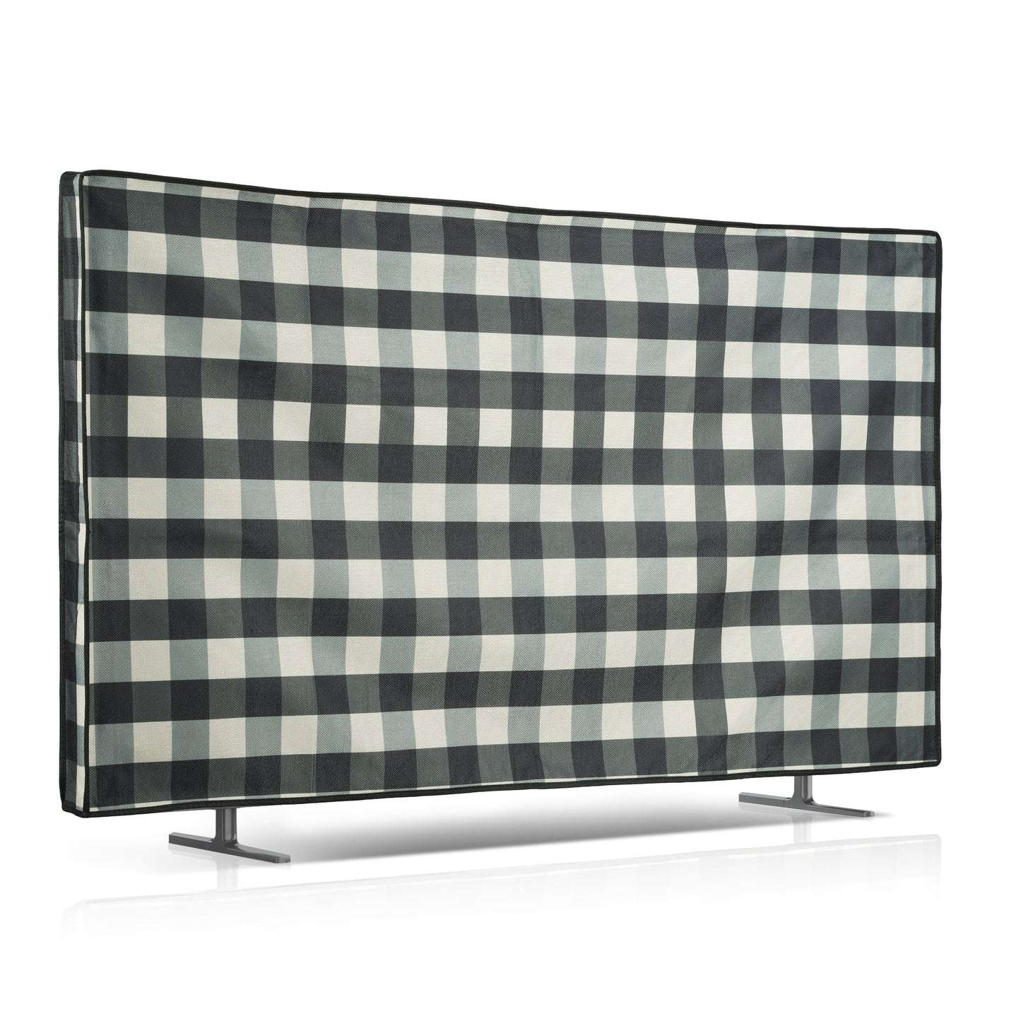 kwmobile Leinen Hülle kompatibel mit 55" TV - Schutzhülle Staubschutz Abdeckhaube für Fernseher - TV Cover Staubhaube Haube - Karo Streifen Schwarz  [dsg01]