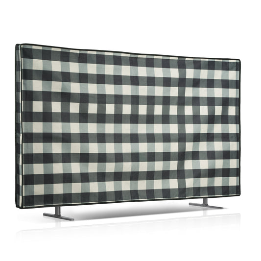 kwmobile Leinen Hülle kompatibel mit 55" TV - Schutzhülle Staubschutz Abdeckhaube für Fernseher - TV Cover Staubhaube Haube - Karo Streifen Schwarz  [dsg01]