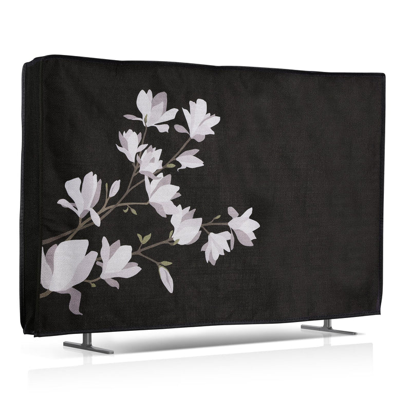 kwmobile Leinen Hülle kompatibel mit 32" TV - Schutzhülle Staubschutz Abdeckhaube für Fernseher - TV Cover Staubhaube Haube - Magnolien Taupe  [dsg02]