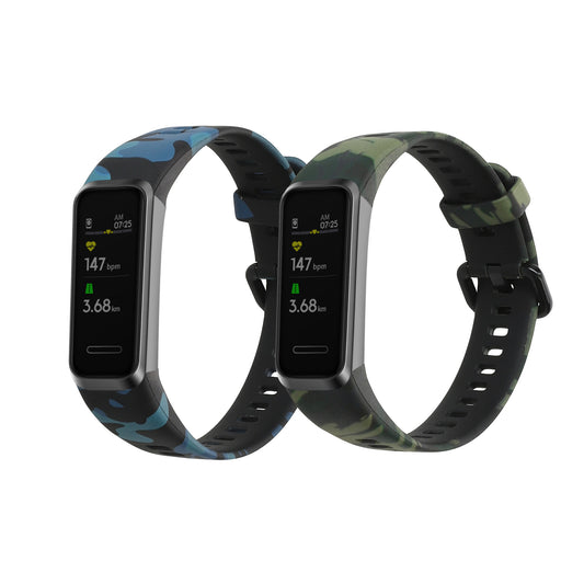 kwmobile Armband kompatibel mit Huawei Band 4 - 2x Fitnesstracker Sportarmband aus TPU und Silikon - Camouflage Schwarz Hellgrün Dunkelgrün Schwarz  [dsg01]