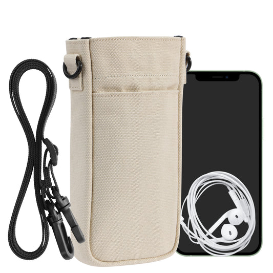 kwmobile Handytasche für Smartphones XXL - 7" - Canvas Handy Hülle mit Band - Handy Tasche mit Handykette 16,5 x 10 cm Innenmaße - Creme Creme XXL 