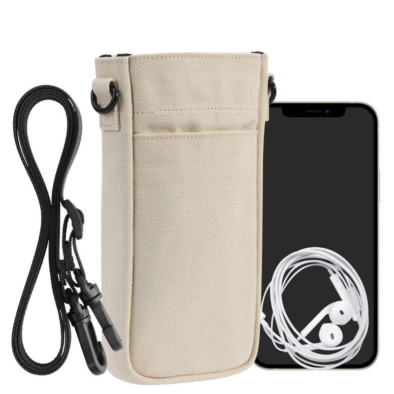 kwmobile Handytasche für Smartphones XXL - 7" - Canvas Handy Hülle mit Band - Handy Tasche mit Handykette 16,5 x 10 cm Innenmaße - Creme Creme XXL 