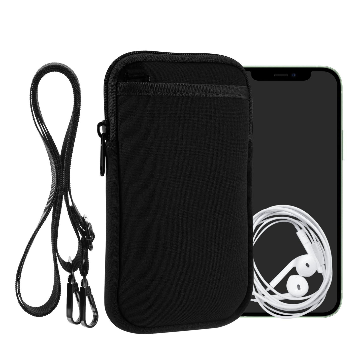 kwmobile Handy Tasche zum Umhängen für XL - 6,7/6,8" - Hülle mit Band - Neopren Cover mit Reißverschluss - 17,2 x 8,4 cm - Necklace Case in Schwarz Schwarz XL 