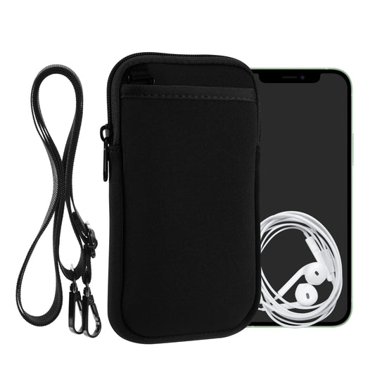 kwmobile Handy Tasche zum Umhängen für XL - 6,7/6,8" - Hülle mit Band - Neopren Cover mit Reißverschluss - 17,2 x 8,4 cm - Necklace Case in Schwarz Schwarz XL 