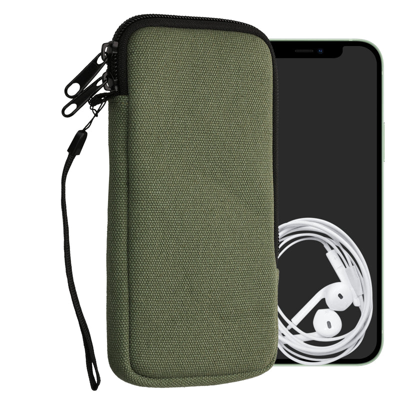 kwmobile Handy Tasche kompatibel mit Smartphones XXL - 7" Hülle - Canvas Handyhülle mit Mikrofaser Inlay in Olivgrün - Handytasche mit 17,7 x 8,5 cm Innenmaße Olivgrün XXL 