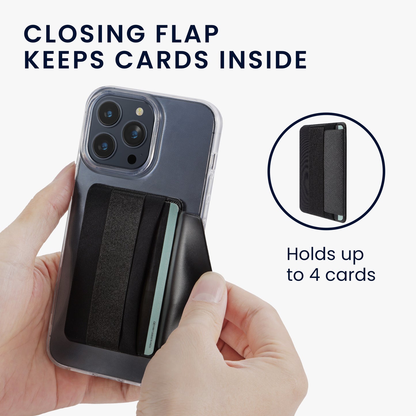 kwmobile Stick-on Kartenhalter für Smartphones Kunststoff Halter mit Halteband Platz für bis zu 4 Karten
