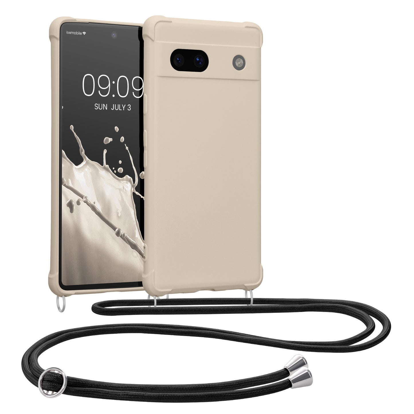 kwmobile Necklace Case kompatibel mit Google Pixel 7a Hülle - Cover mit Kordel zum Umhängen - Silikon Schutzhülle Creme Creme  
