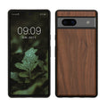 kwmobile Hülle kompatibel mit Google Pixel 7a Hülle - Holz Case - stoßfestes Handy Cover - TPU Handyhülle in Dunkelbraun Walnussholz Dunkelbraun  