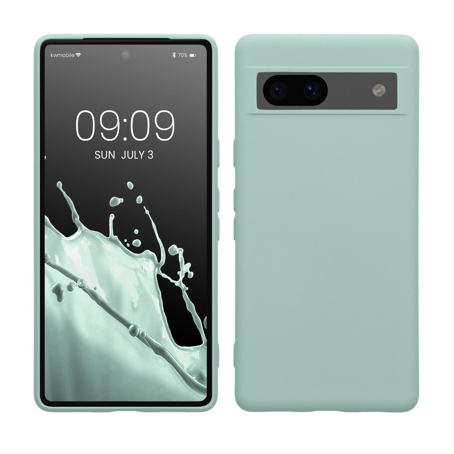 kwmobile Hülle kompatibel mit Google Pixel 7a Hülle - gummierte TPU Silikon Handyhülle - Schutzhülle für kabelloses Laden - Case in Cool Mint Cool Mint  