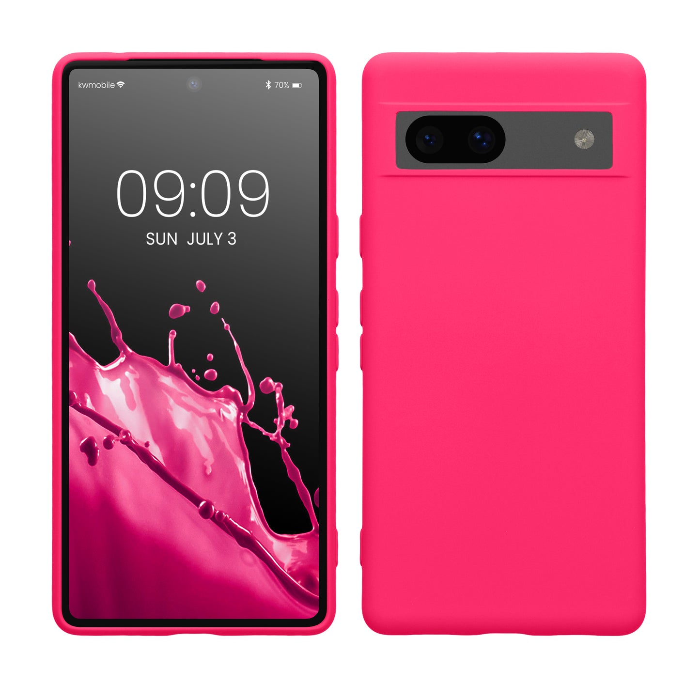 kwmobile Hülle kompatibel mit Google Pixel 7a Hülle - gummierte TPU Silikon Handyhülle - Schutzhülle für kabelloses Laden - Case in Neon Pink Neon Pink  