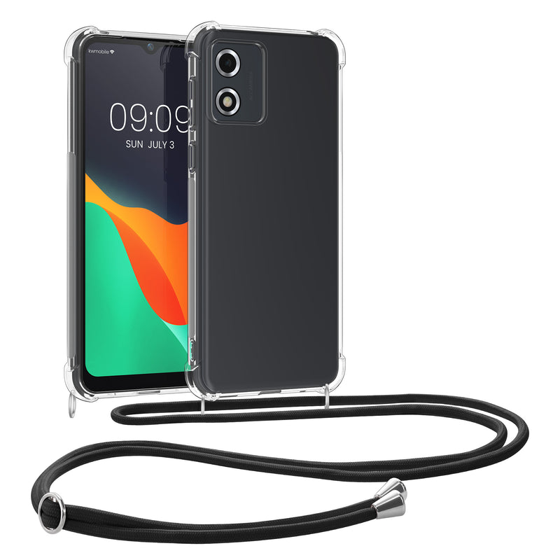 kwmobile Necklace Case kompatibel mit Motorola Moto E13 Hülle - Silikon Cover mit Handykette - Band Handyhülle Schwarz Transparent Schwarz  
