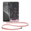kwmobile Necklace Case kompatibel mit Motorola Moto E13 Hülle Silikon Cover mit Handykette Kirschblütenblätter
