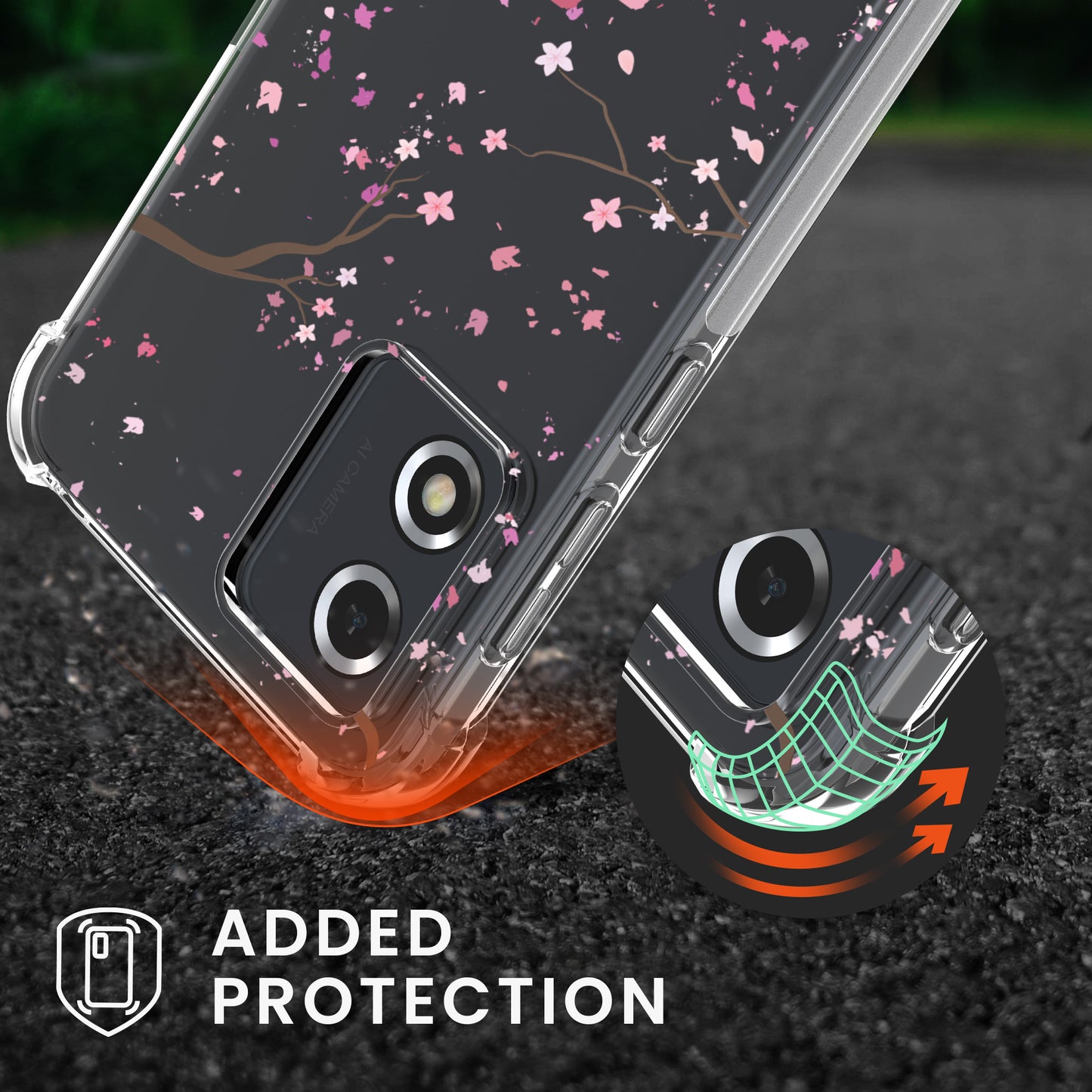 kwmobile Necklace Case kompatibel mit Motorola Moto E13 Hülle Silikon Cover mit Handykette Kirschblütenblätter