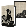 kwmobile Klapphülle kompatibel mit Pocketbook InkPad 4 / Color 3 / Color 2 / Vivlio InkPad 4 / InkPad Color 3 Hülle - eReader Case - Lesende Frau Schwarz Beige Schwarz  [dsg04]